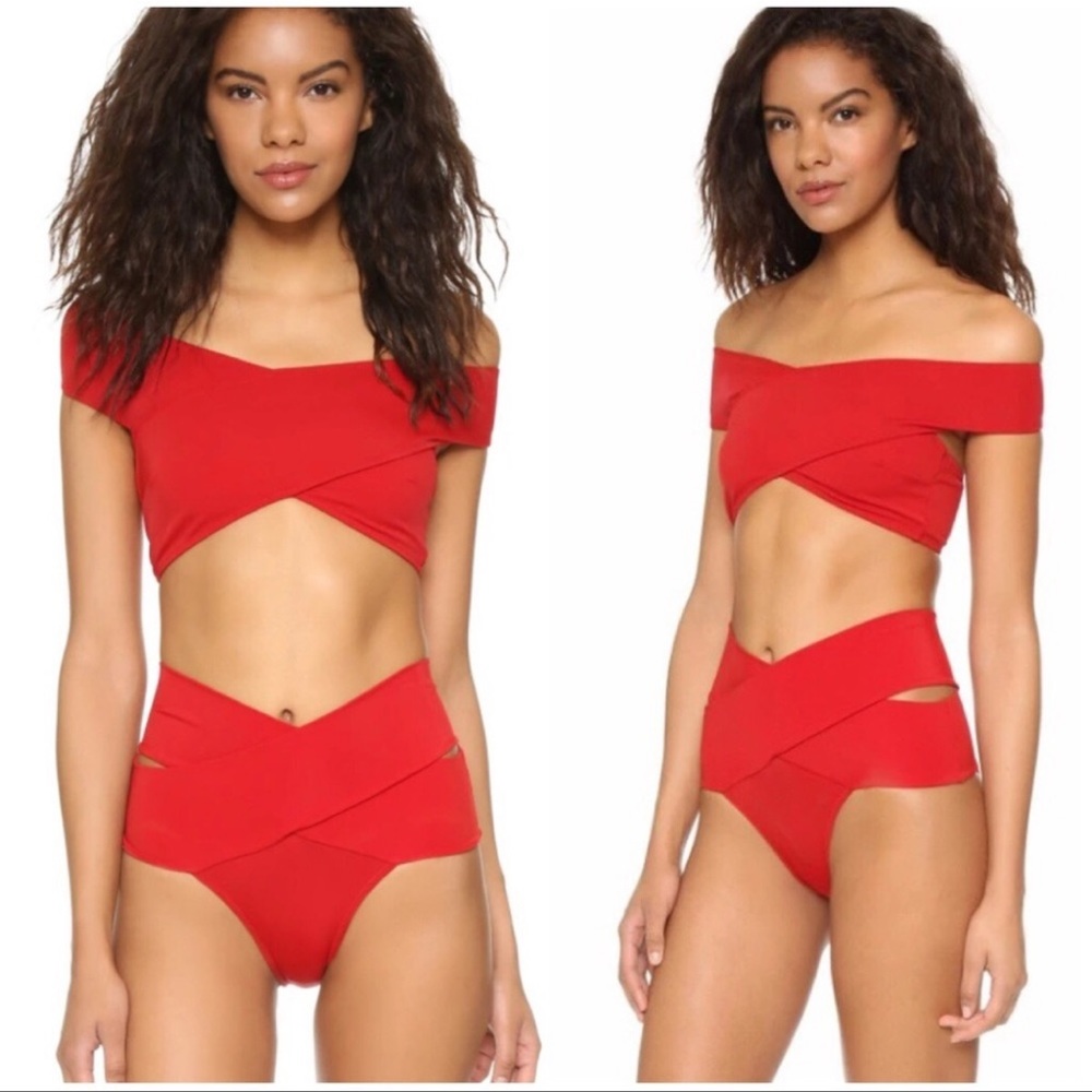 Bandage Off Shoulder Red High Waist Criss Cross Bikini
